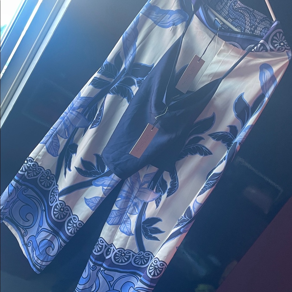 Rachel Zoe Blue and White Floral Wide-Leg Pants